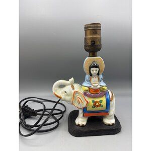 Vtg Japan Ceramic Elephant Lamp buddah Figurine Design Electric
